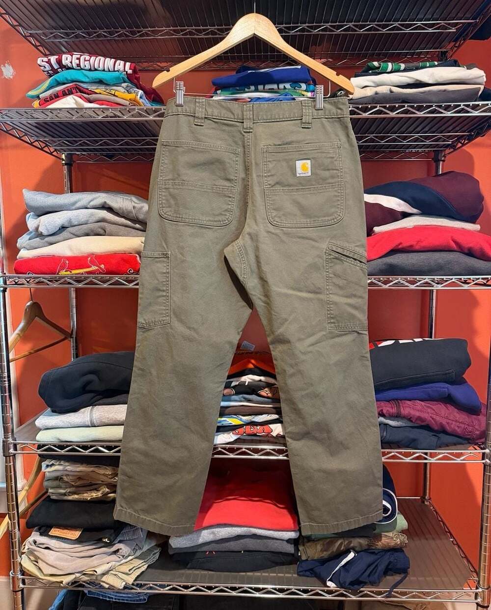 Carhartt Double Knee Relaxed Fit Utility Pants 33x30 Cargo Canvas Olive Green